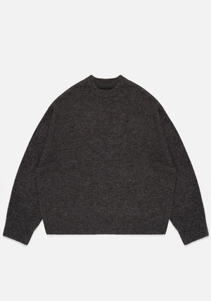 MKI Miyuki Zoku Mohair Blend Knit Jumper in Charcoal. Flat shot.