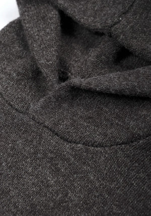 MKI MIYUKI ZOKU Mohair Blend Knit Hoodie in Charcoal at EQVVS Menswear. Detail Shot. 