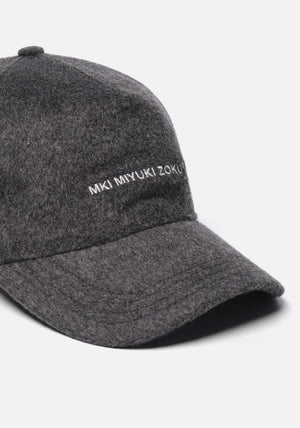 MKI MIYUKI ZOKU V2 Mohair Ball Cap in Charcoal at EQVVS Menswear Front angle detail shot