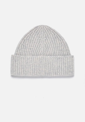 Grey MKI Cashmere Ribbed Beanie. Back shot. EQVVS menswear. 