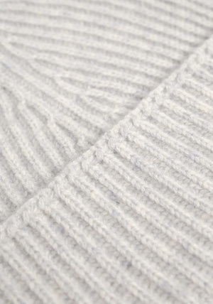 Close up shot, cashmere ribbed beanie MKI. EQVVS Menswear.