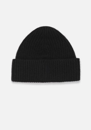 Black Cashmere Ribbed Beanie. MKI Miyuki Zoku. 