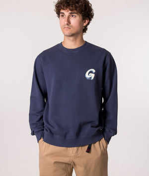 Gramicci Big G-Logo Sweatshirt in Blue, EQVVS. Model, front. 