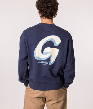 Gramicci Big G-Logo Sweatshirt in Blue, EQVVS. Model, back. 