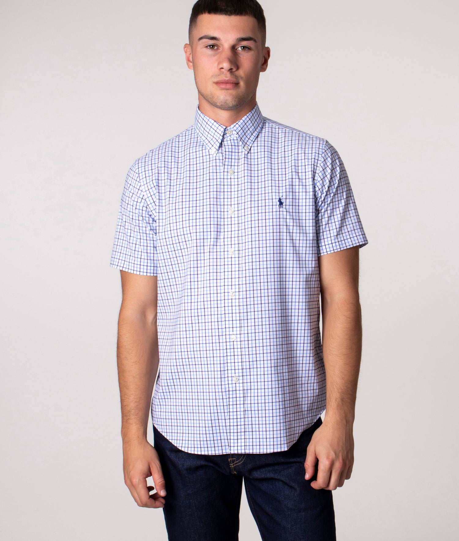 Polo blue and outlet white checkered shirt