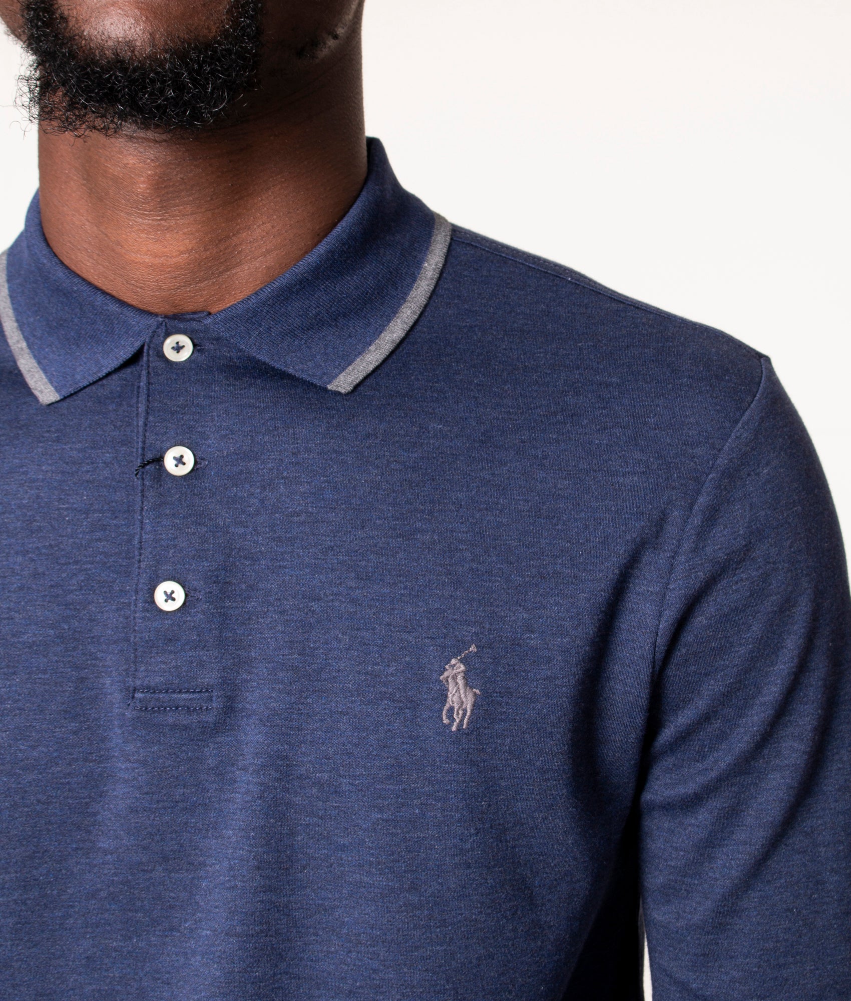 Slim Fit Long Sleeve Polo Shirt Spring Navy Heather