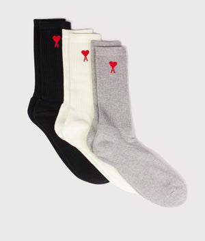 Three-Pack-of-Ami-De-Coeur-Socks-Off-White/Grey/Black-AMI-EQVVS