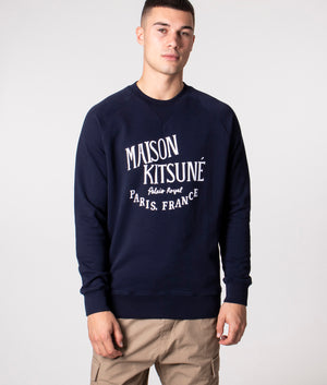 Maison Kitsuné Palais Royal Sweatshirt in Navy | EQVVS - Front Shot. 