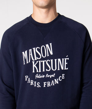 Maison Kitsuné Palais Royal Sweatshirt in Navy | EQVVS. Detail Shot. 