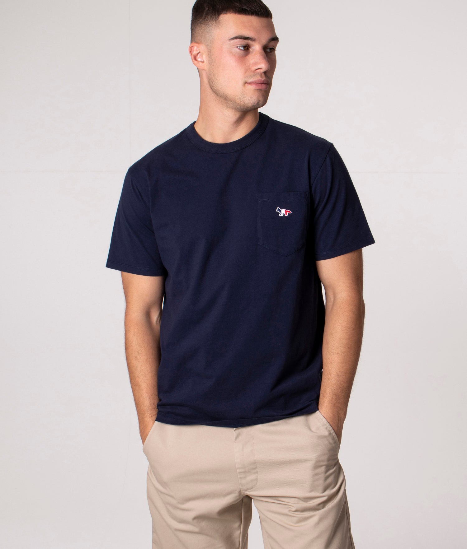 Slim Tricolor Fox Patch Pocket T-Shirt Navy | Maison Kitsuné | EQVVS