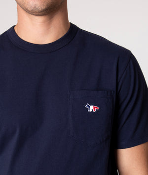 Slim Tricolor Fox Patch Pocket T-Shirt Navy | Maison Kitsuné | EQVVS