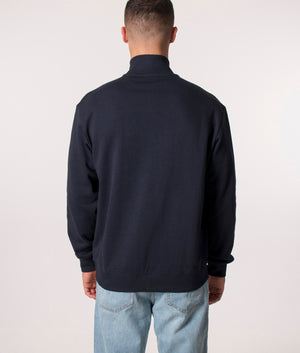 HUGO, Durty Quarter Zip Sweatshirt in Dark Blue, EQVVS. Model reverse. 