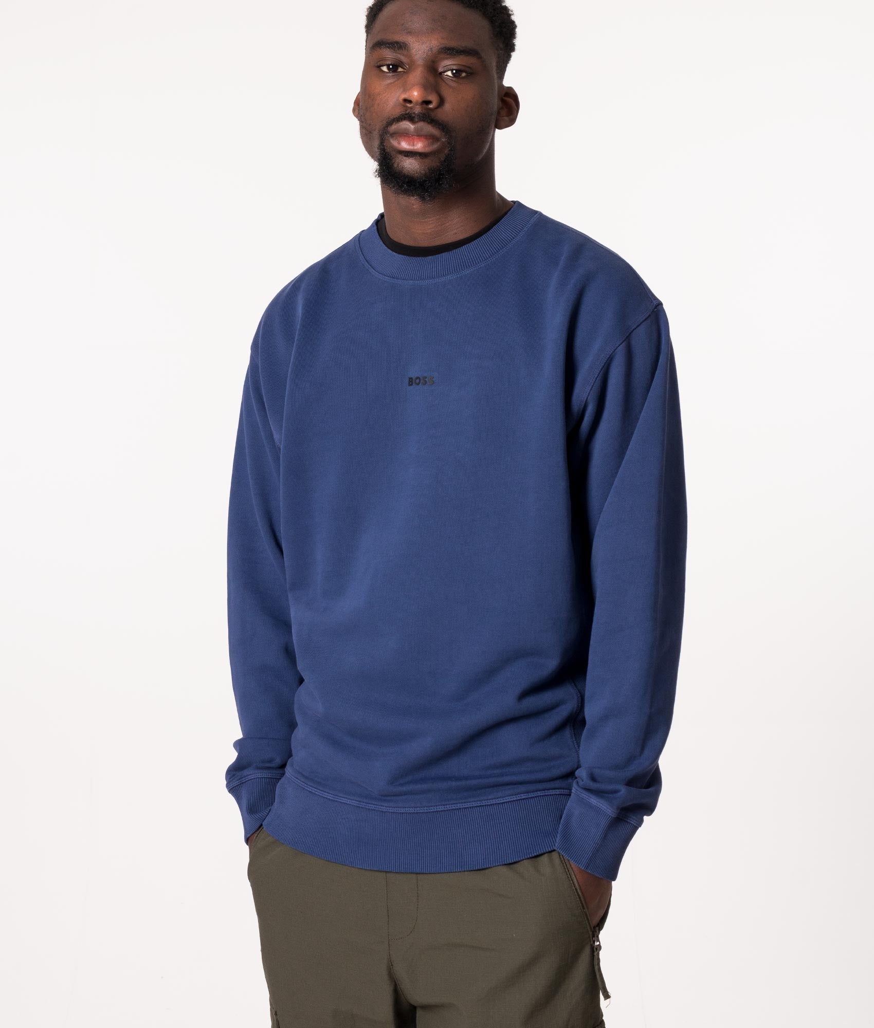 Relaxed Fit Garment Dyed Wefade Sweatshirt Navy | BOSS | EQVVS