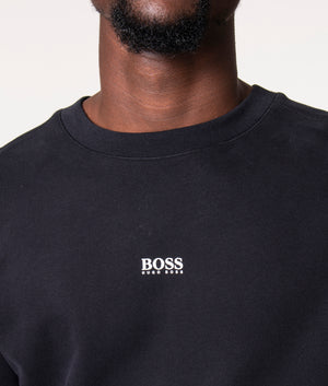 BOSS Casual Relaxed Fit Weevo 2 Sweatshirt in Black at EQVVS, Model front detail