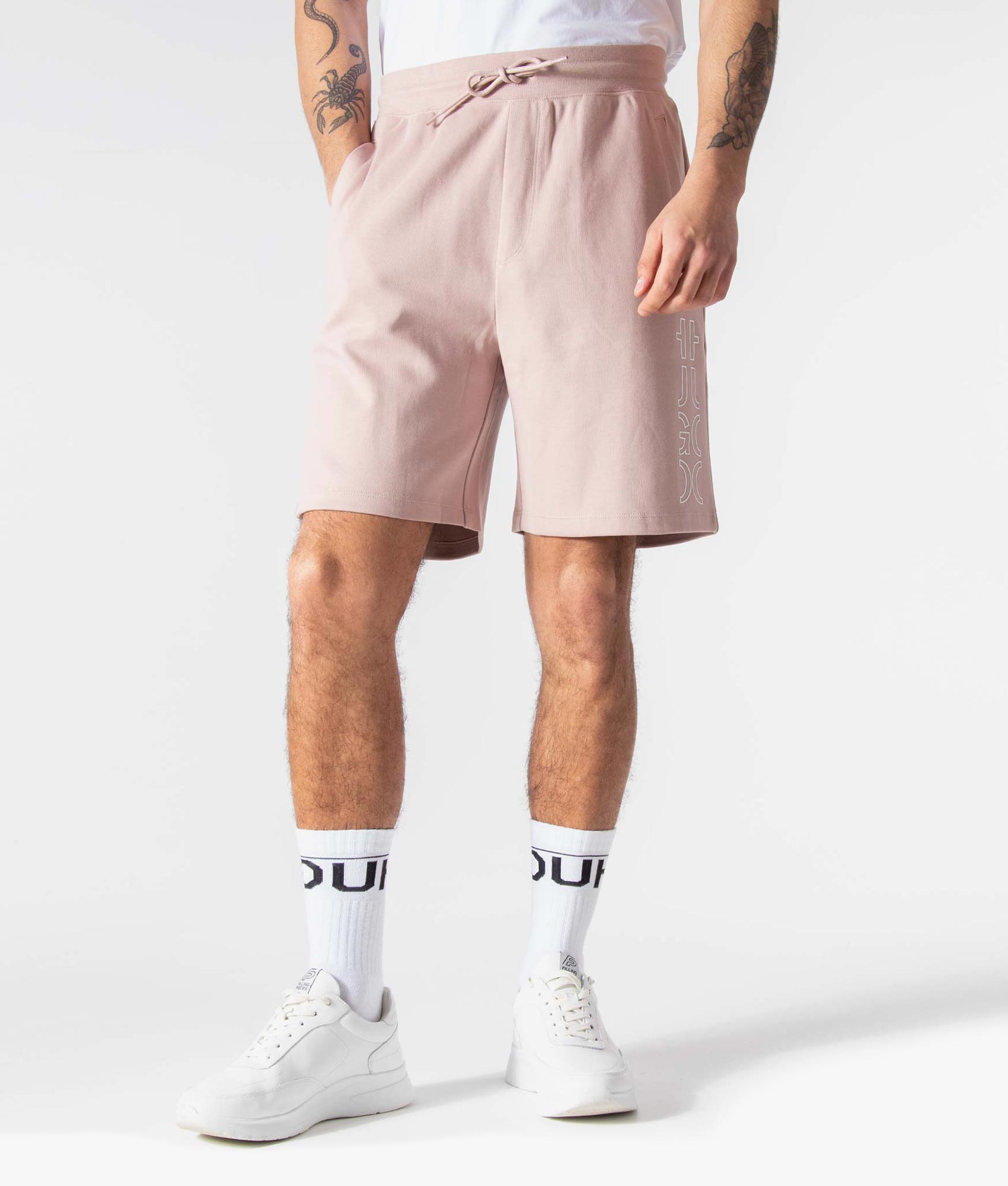 Doolio Cropped Logo Sweat Shorts Light Pastel Brown | HUGO | EQVVS