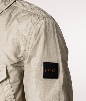 BOSS Zip Through Lovel 8 Overshirt in Grey, EQVVS. Model detail