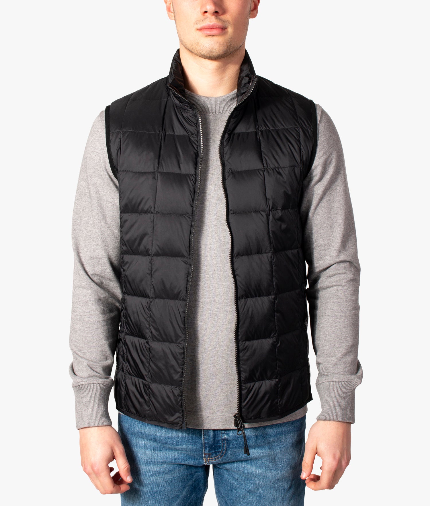 High Neck W-Zip Inner Down Gilet Black | TAION | EQVVS