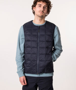 Zip Through Crew Neck W Down Gilet Navy | TAION | EQVVS