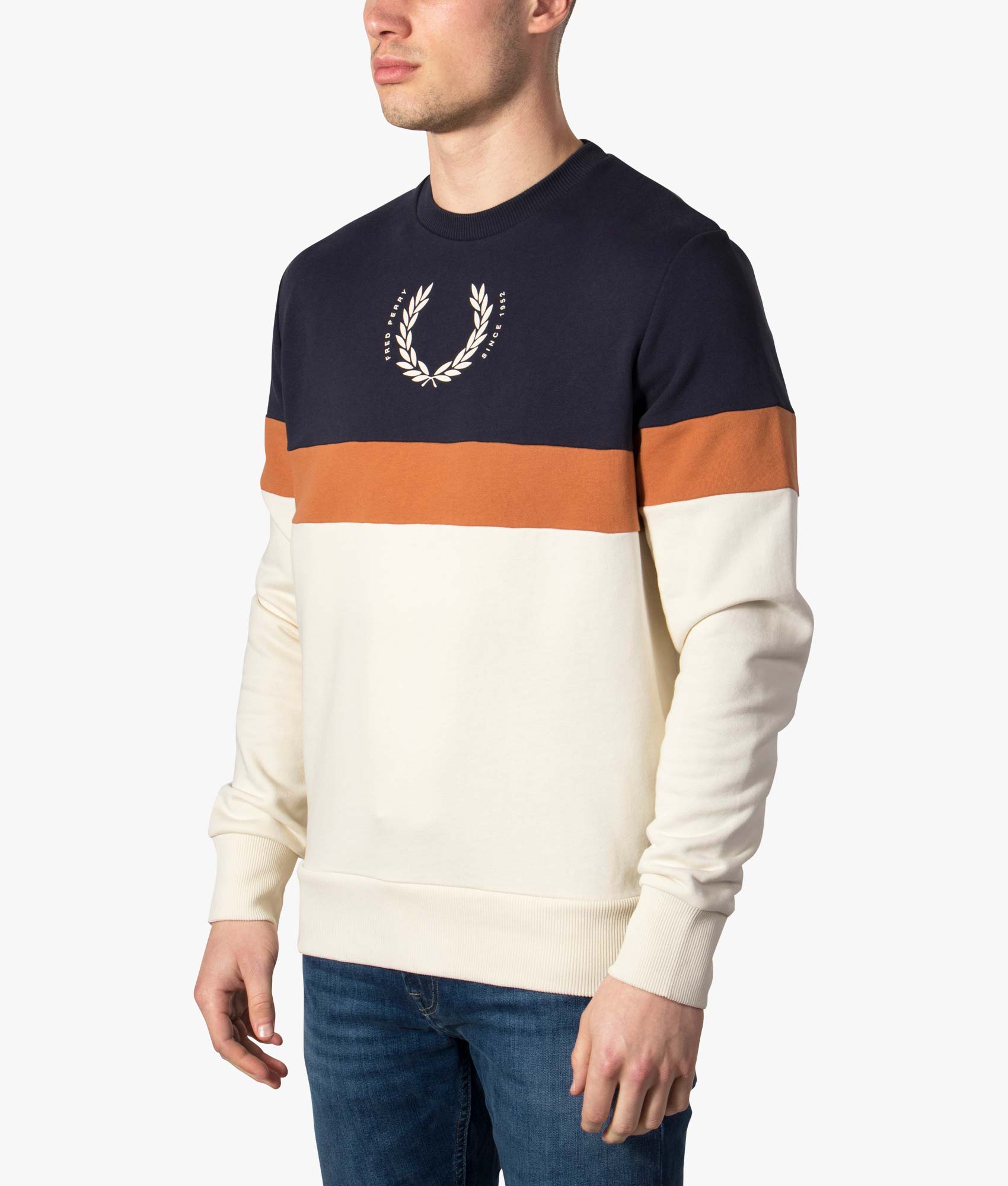 Fred Perry color block sweatshirt in brighton blue