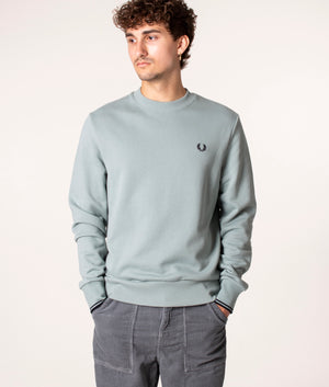 Fred Perry Crew Neck Sweatshirt in Blue at EQVVS. Front Shot. 