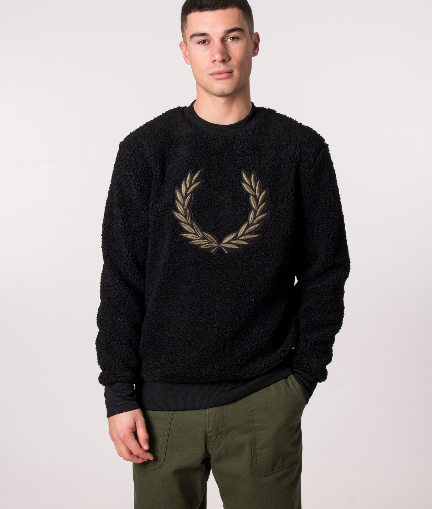 Relaxed Fit Borg Fleece Sweatshirt Black | Fred Perry | EQVVS