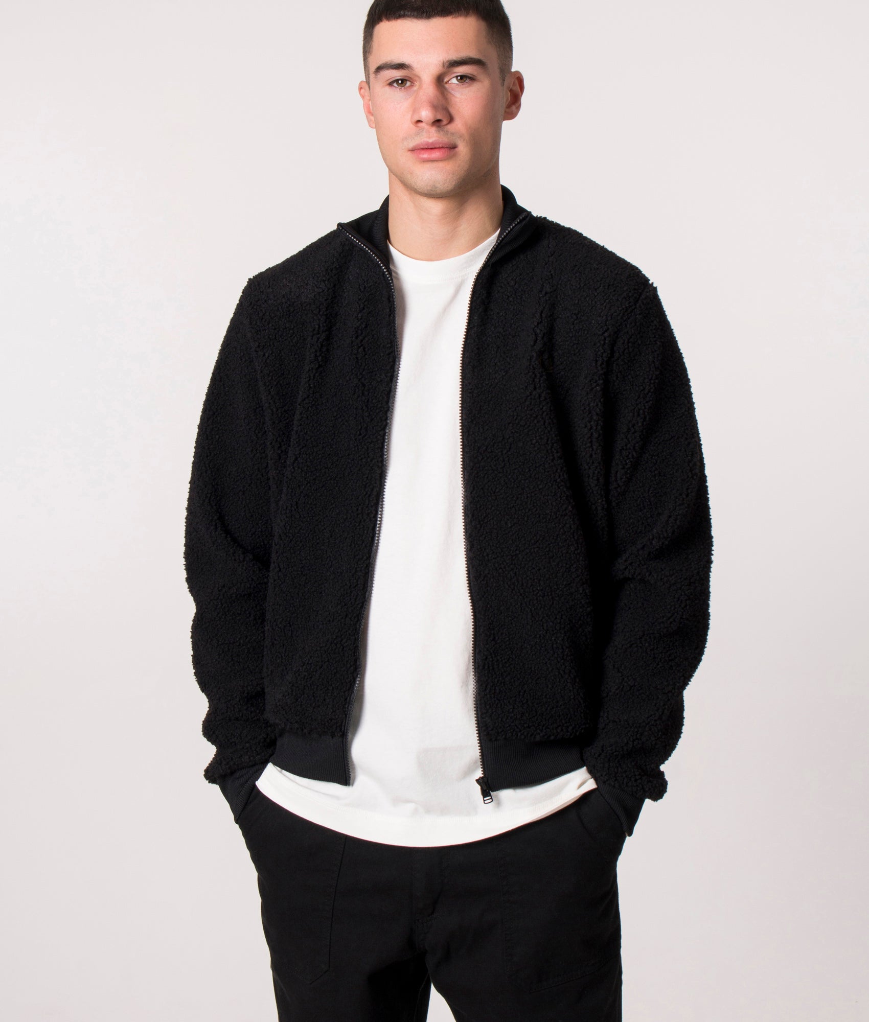 Relaxed Fit Borg Fleece Track Top Black | Fred Perry | EQVVS