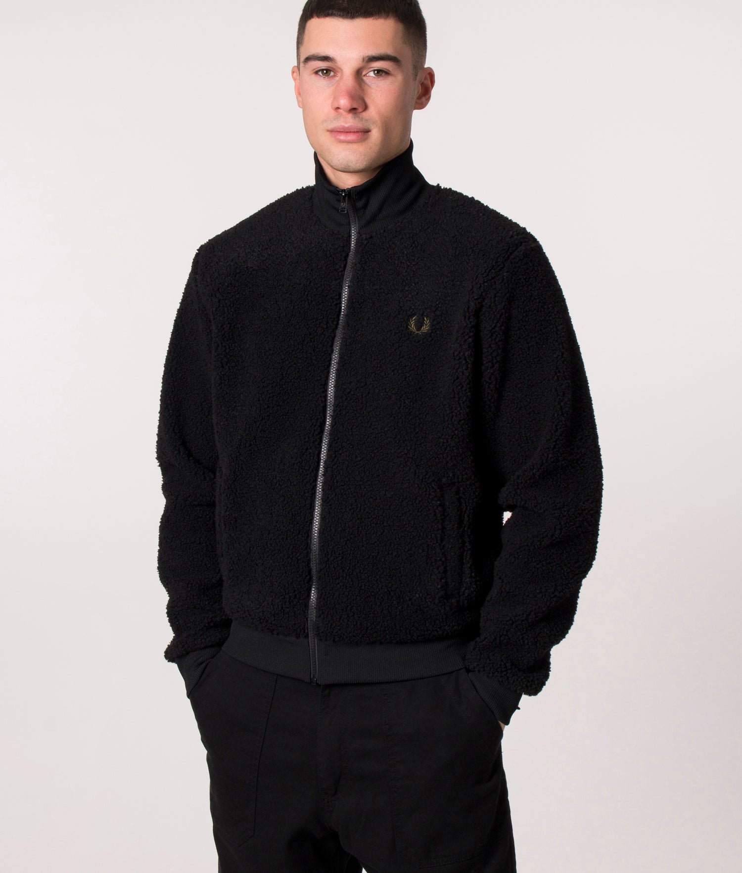 Relaxed Fit Borg Fleece Track Top Black | Fred Perry | EQVVS