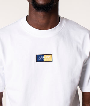 Parlez Kuff T-Shirt in White at EQVVS. Detail Shot.