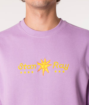 Stan Ray Sun Ray Sweatshirt in mauve at EQVVS. Model detail 