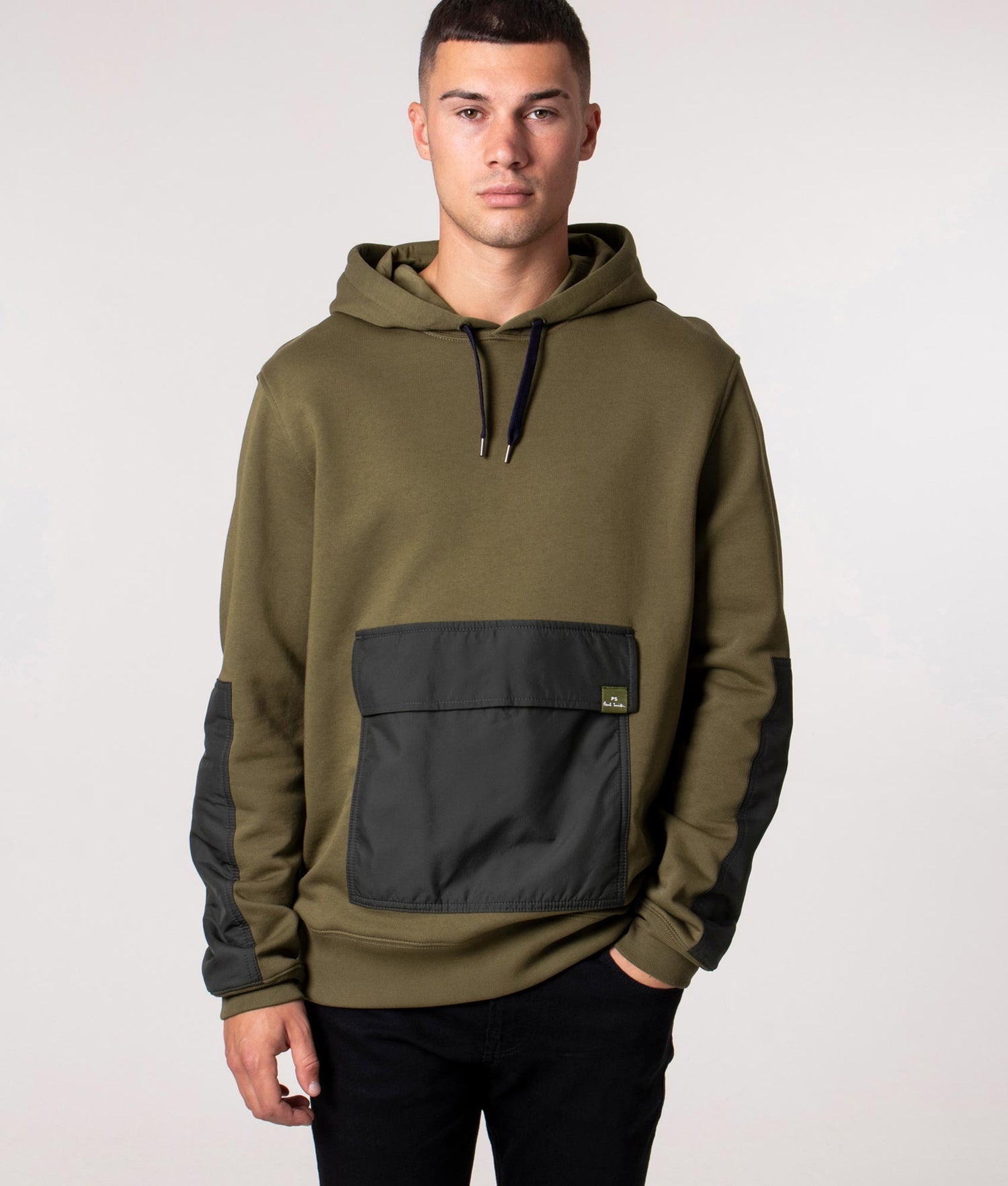 Mixed Media Popover Hoodie Olive Green | PS Paul Smith | EQVVS