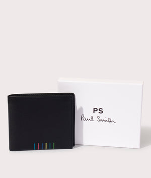 Stripe Bifold Wallet in Black by PS Paul Smith at EQVVS wallet and box image