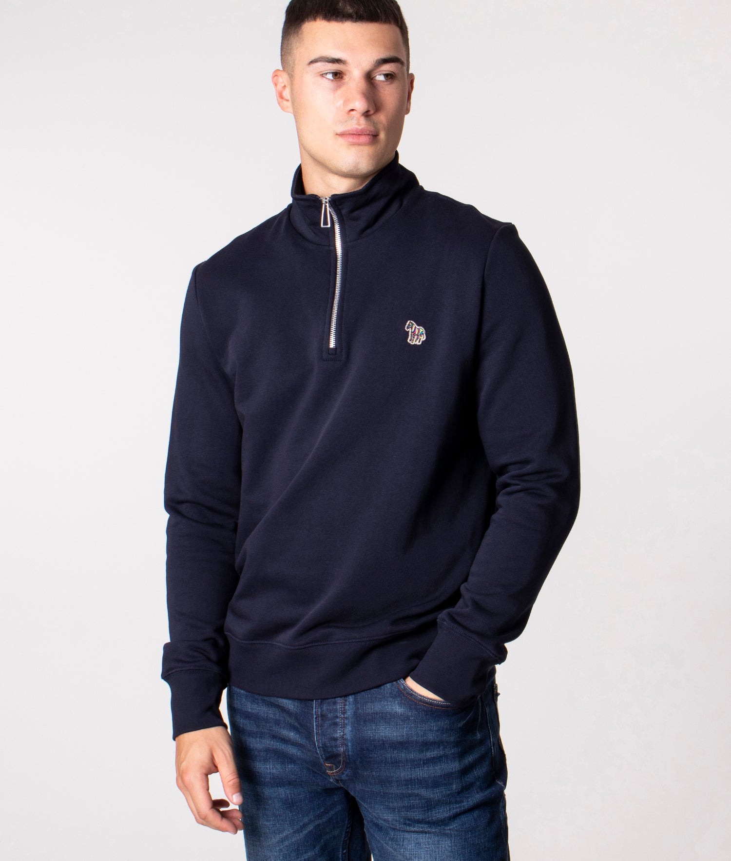 Quarter Zip Zebra Logo Sweatshirt Very Dark Navy PS Paul Smith