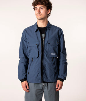 Marshall Artist Cotton Polyamide Overshirt in Blue at EQVVS. Model, front. 