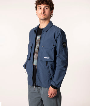 Marshall Artist Cotton Polyamide Overshirt in Blue at EQVVS. Model, angle. 