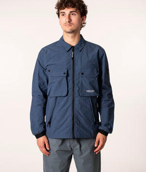 Marshall Artist Cotton Polyamide Overshirt in Blue at EQVVS. Model, front. 2. 