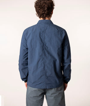 Marshall Artist Cotton Polyamide Overshirt in Blue at EQVVS. Model, back.