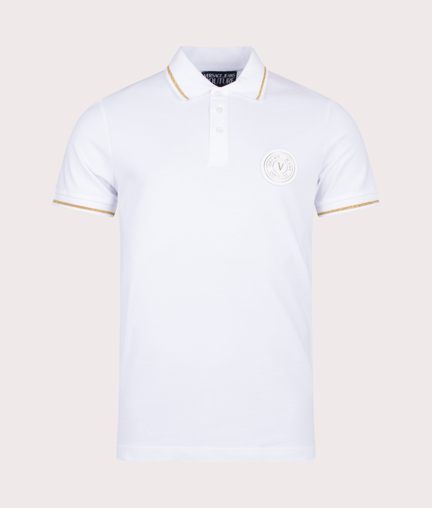 Tipped Patch Polo Shirt White/Gold | Versace Jeans Couture | EQVVS