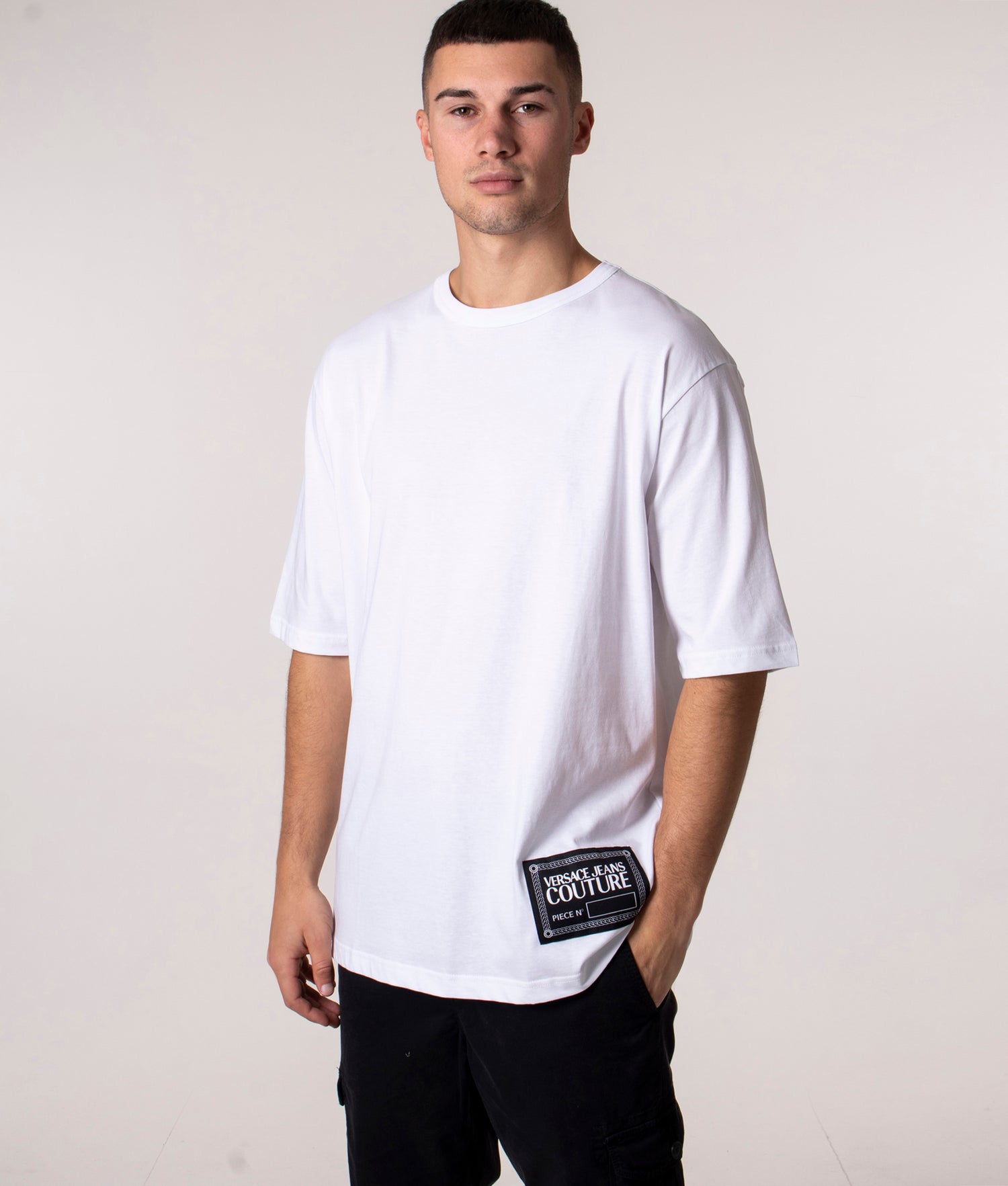 Oversized Side Patch Logo T-Shirt White | Versace Jeans Couture 