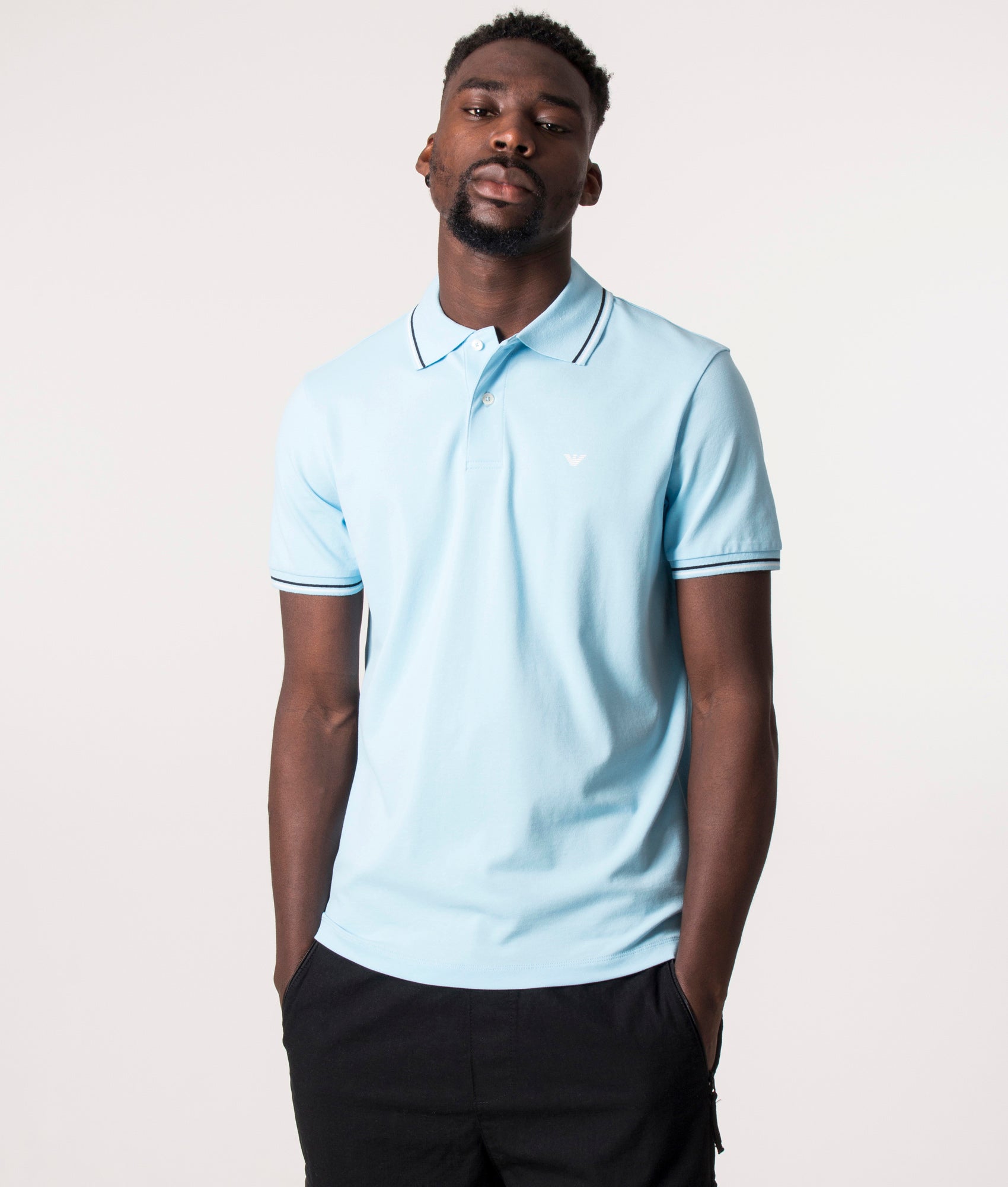 Stretch Piqué Short Sleeve Polo Shirt Azzurro | Emporio Armani | EQVVS